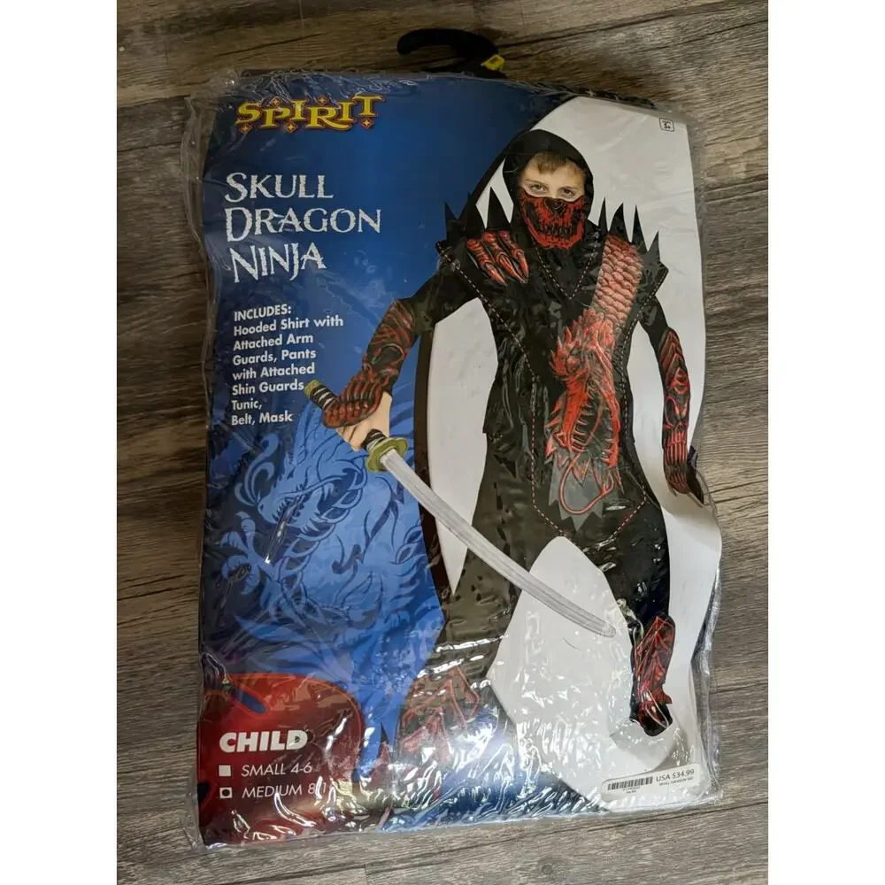 Spirit The Skull Dragon Ninja Warrior Halloween Costume Red & Black Size M 8-10 - Picture 2 of 8